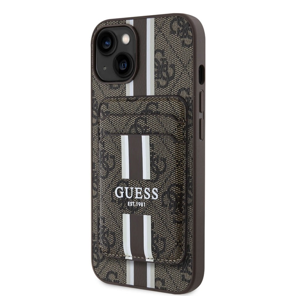 Apple iPhone 14 Kılıf Guess Orjinal Lisanslı Magsafe Şarj Özellikli 4G Desenli Çizgili Kartlıklı Kapak