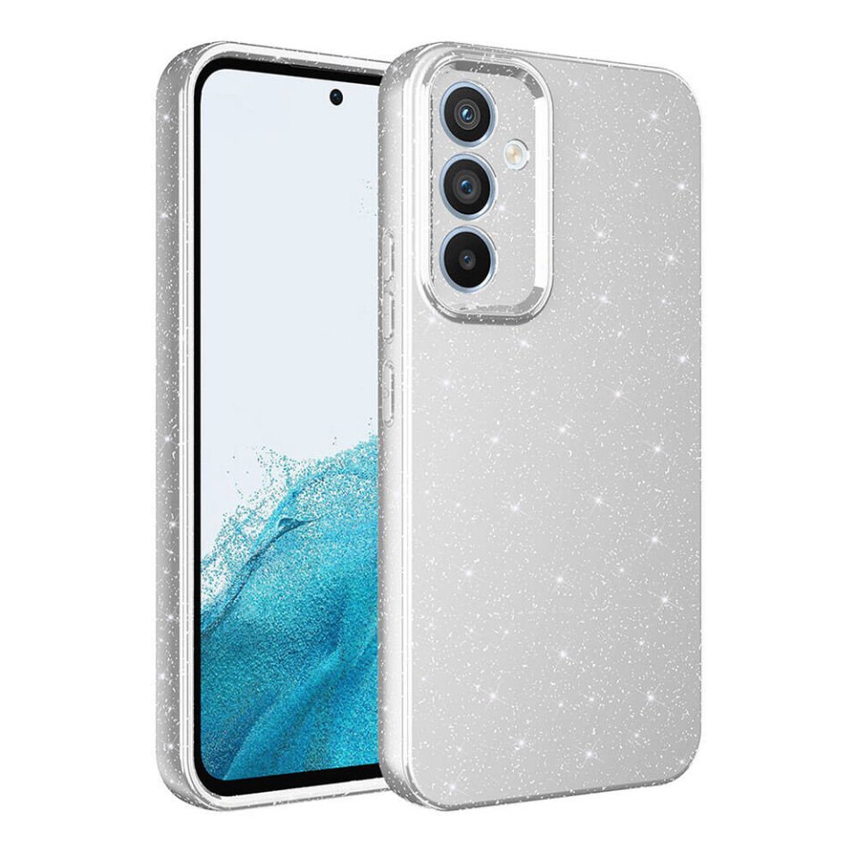 Samsung Galaxy A55 Kılıf Kamera Korumalı Simli Renkli Parlak Silikon Kapak (Koton) Gümüş