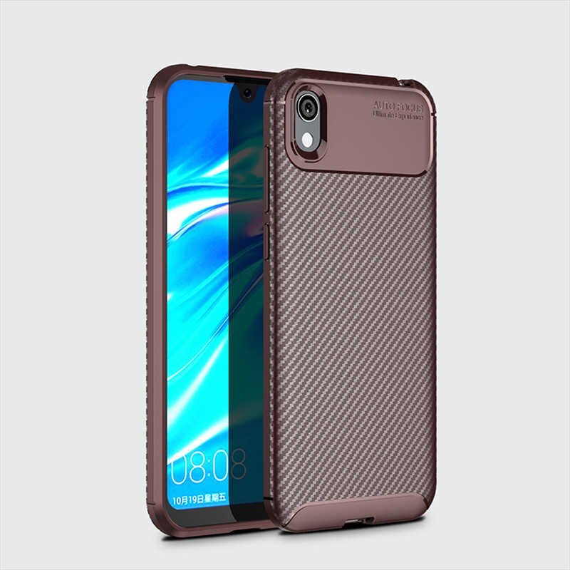Huawei Y5 2019 Kılıf Kamera Çıkıntılı Karbon Fiber Dokulu Renk Atmaz Kapak (NEGRO) Kahverengi