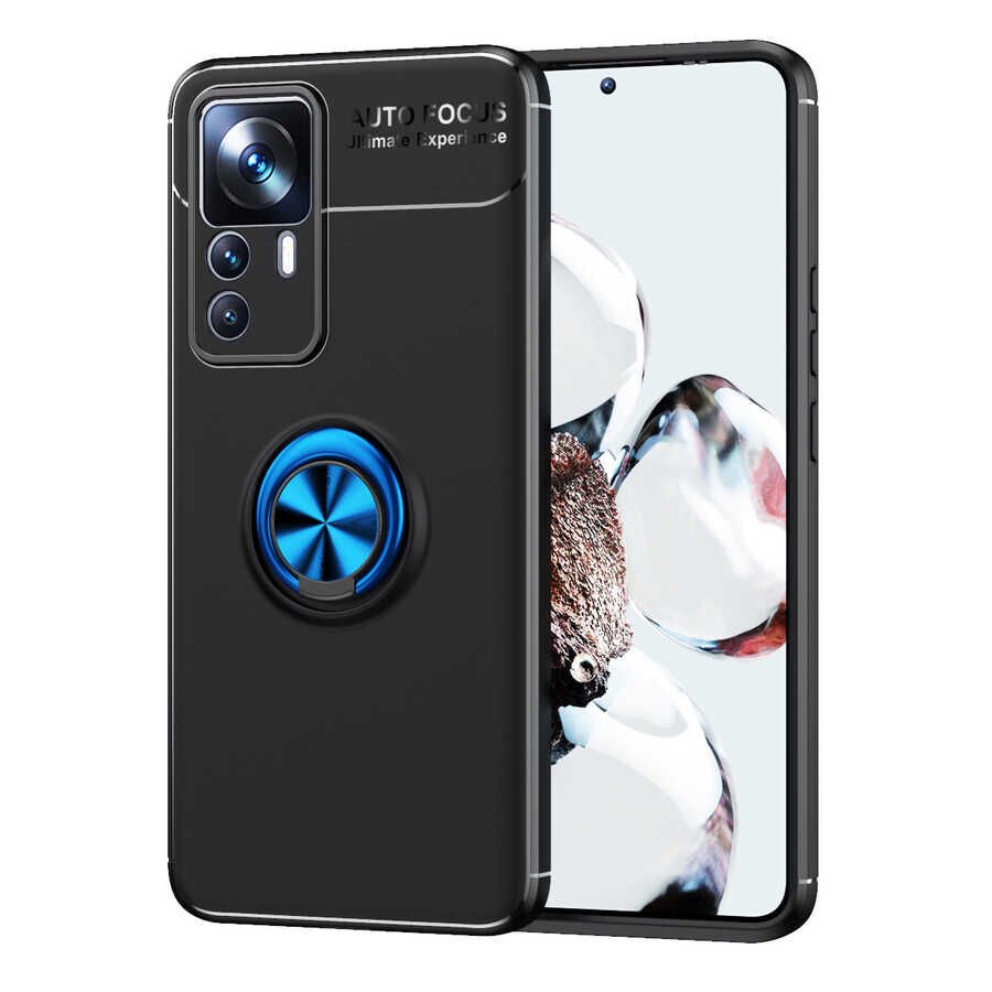 Xiaomi Mi 12T Kılıf Kamera Çıkıntılı Renkli Yüzüklü Standlı Mıknatıslı Kapak (RAVEL) Mavi