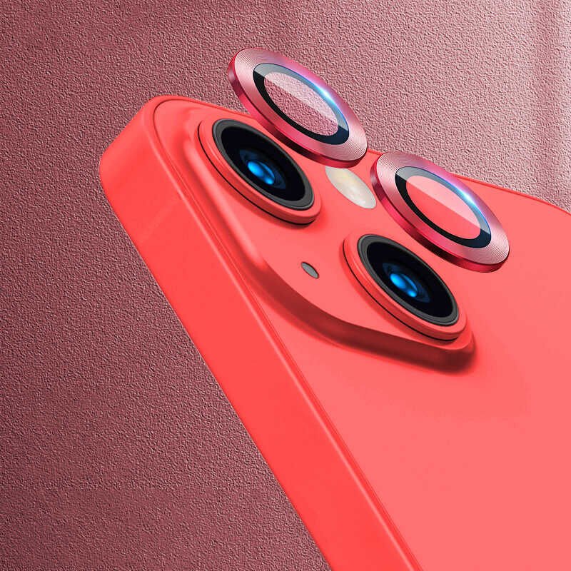 Apple iPhone 13 Mini Kamera Lens Koruyucu Kolay Takma Aparatlı (CL-02) Kırmızı