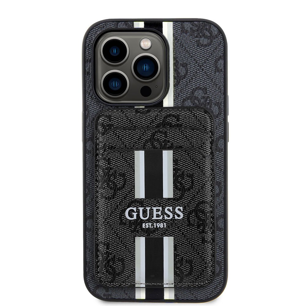 Apple iPhone 14 Pro Max Kılıf Guess Orjinal Lisanslı Magsafe Şarj Özellikli 4G Desenli Çizgili Kartlıklı Kapak