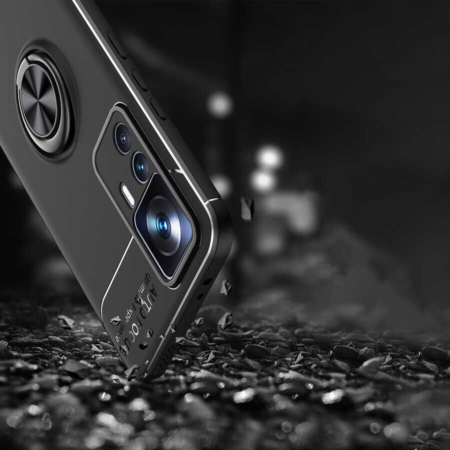 Xiaomi Mi 12T Pro Kılıf Kamera Çıkıntılı Renkli Yüzüklü Standlı Mıknatıslı Kapak (RAVEL) Mavi