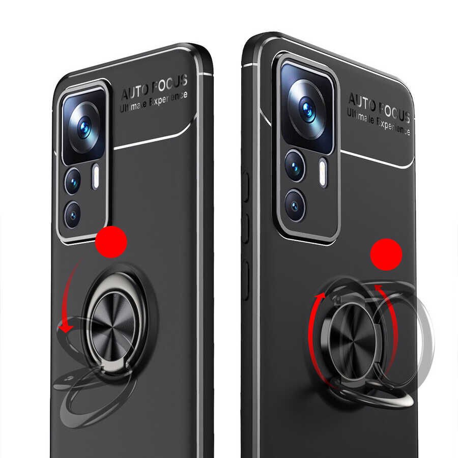 Xiaomi Mi 12T Pro Kılıf Kamera Çıkıntılı Renkli Yüzüklü Standlı Mıknatıslı Kapak (RAVEL) Mavi