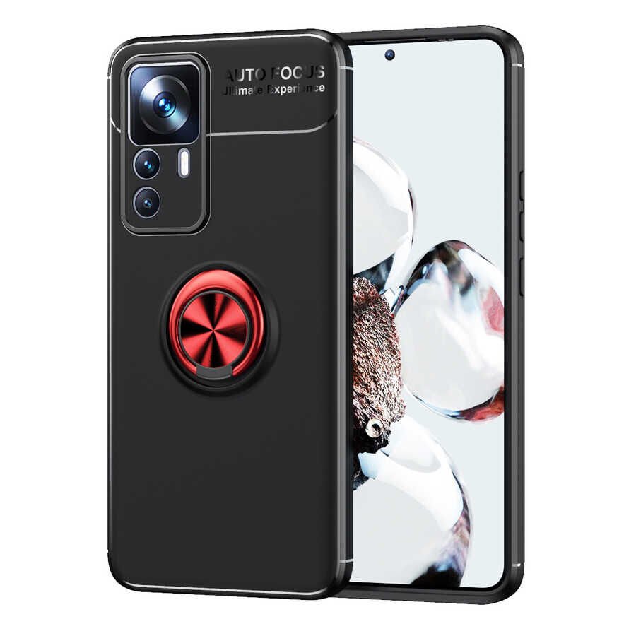 Xiaomi Mi 12T Pro Kılıf Kamera Çıkıntılı Renkli Yüzüklü Standlı Mıknatıslı Kapak (RAVEL) Mavi