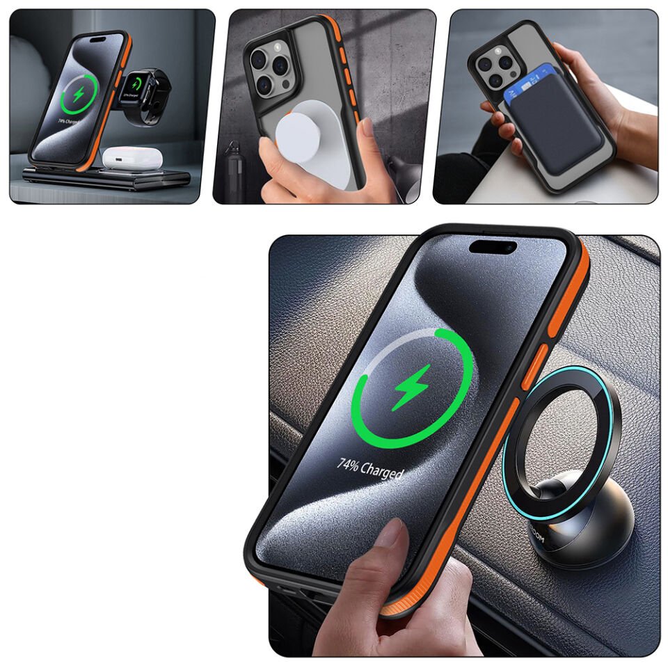 Apple iPhone 15 Pro Kılıf Magsafe Şarj Özellikli Renkli Kenar Airbag Şeritli HEPTEKİLETİŞİM Lamer Kapak