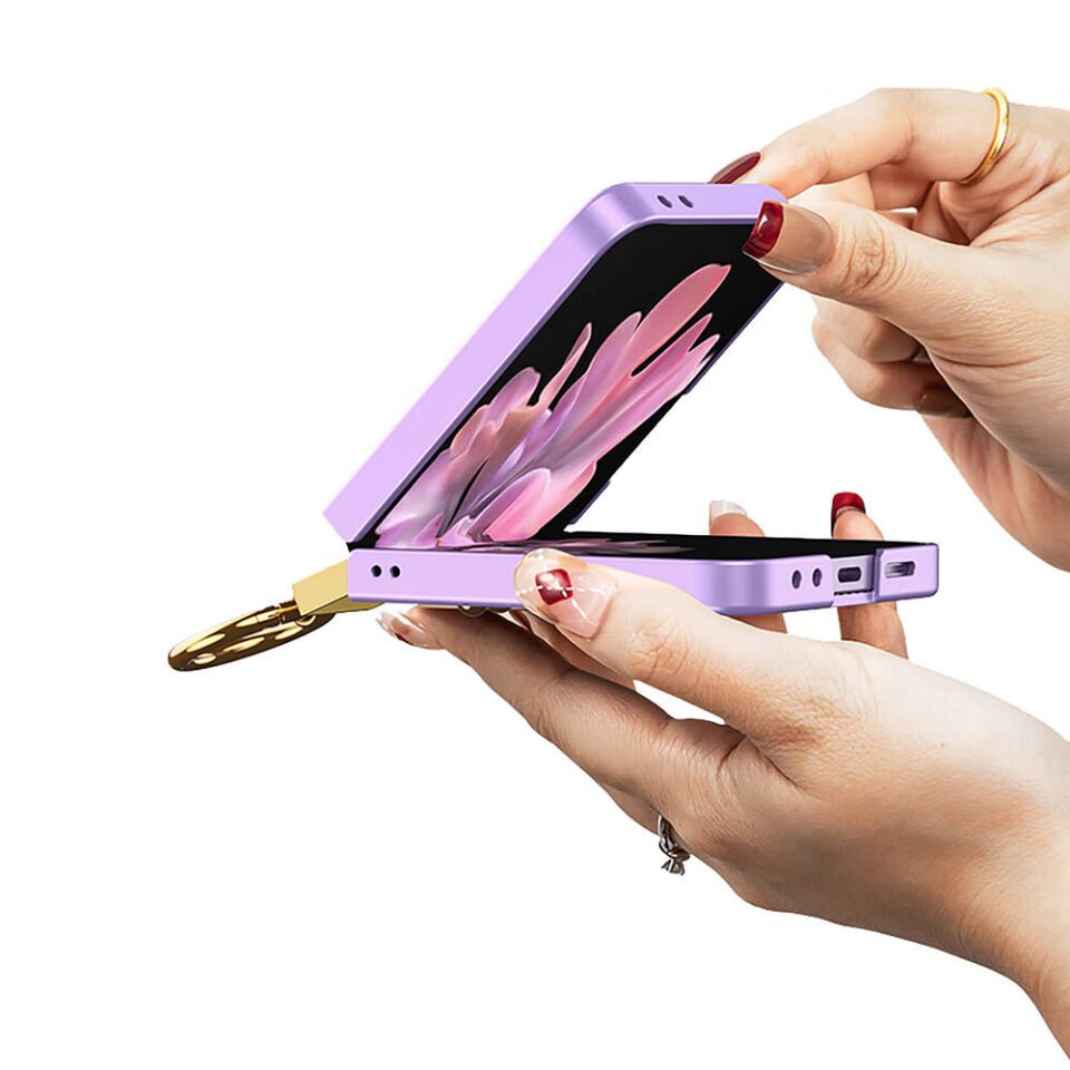 Samsung Galaxy Z Flip 6 Kılıf Metal Görünümlü İnce Yapılı Yüzüklü Kapak (Kıpta) Siyah