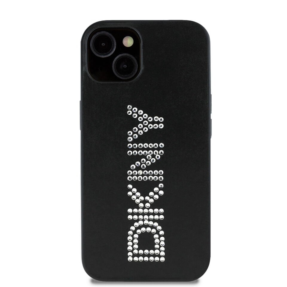 Apple iPhone 14 Kılıf DKNY Orjinal Lisanslı Taşlı DKNY Yazılı Metalik Rhinestones PU Deri Kapak