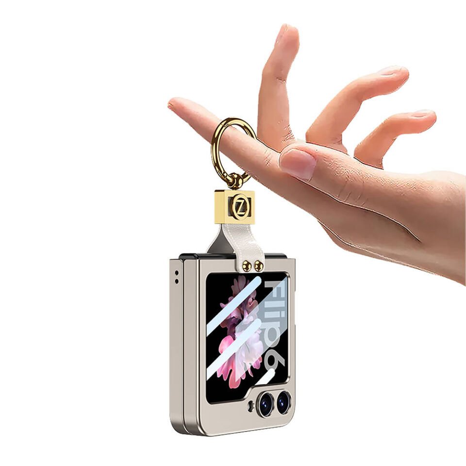 Samsung Galaxy Z Flip 6 Kılıf Metal Görünümlü İnce Yapılı Yüzüklü Kapak (Kıpta) Pembe