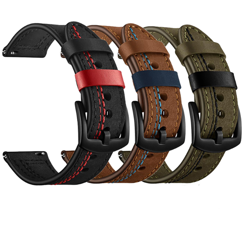 Huawei Watch GT 3 42mm Deri Kordon Metal Tokalı Tasarım (KRD-19) Yeşil