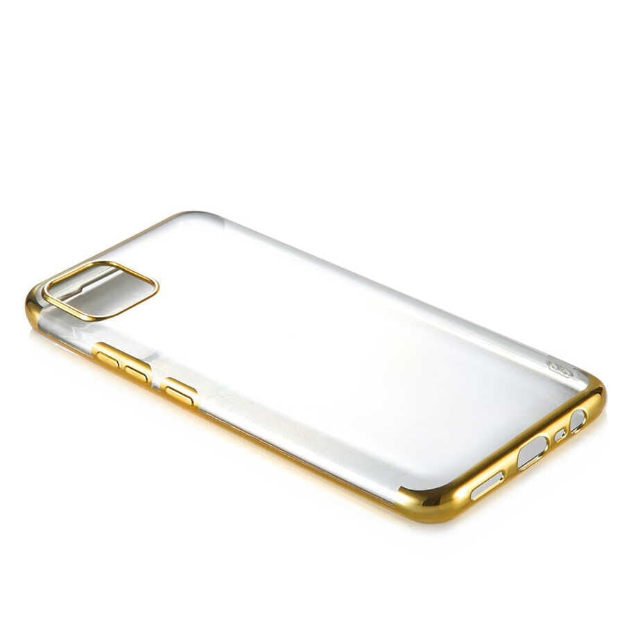Realme C11 Kılıf Dört Köşe Renkli Lazer Şeffaf Silikon Kapak (GLİTTER) Rose Gold
