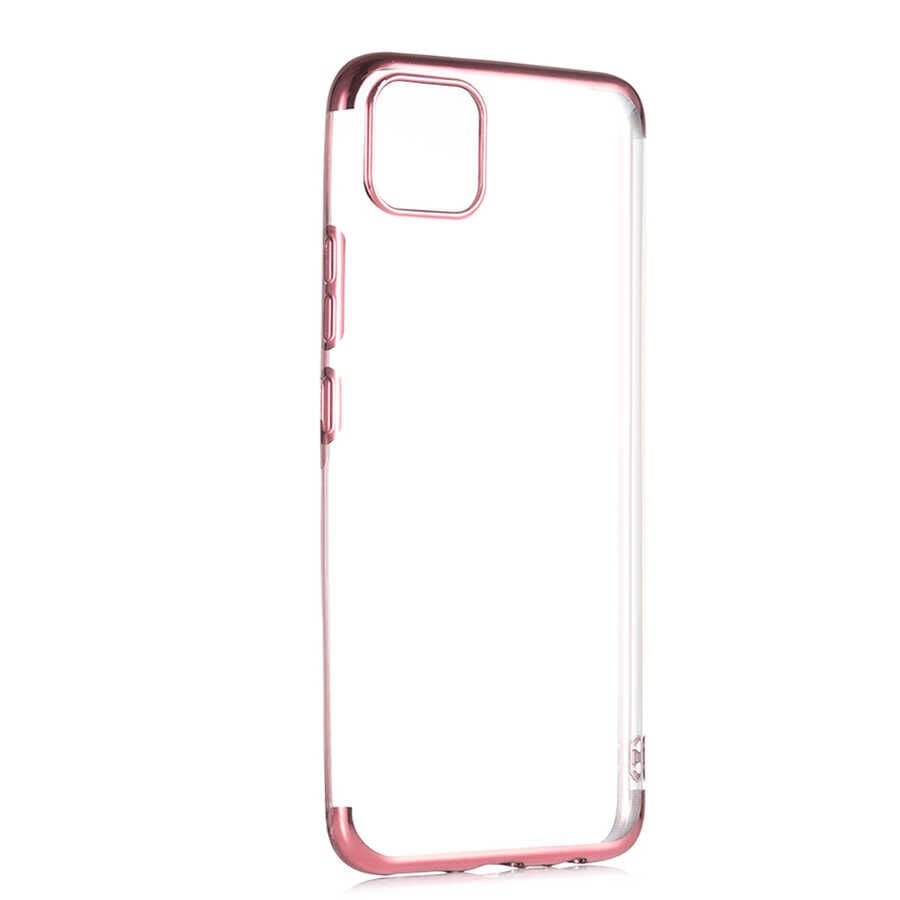 Realme C11 Kılıf Dört Köşe Renkli Lazer Şeffaf Silikon Kapak (GLİTTER) Rose Gold