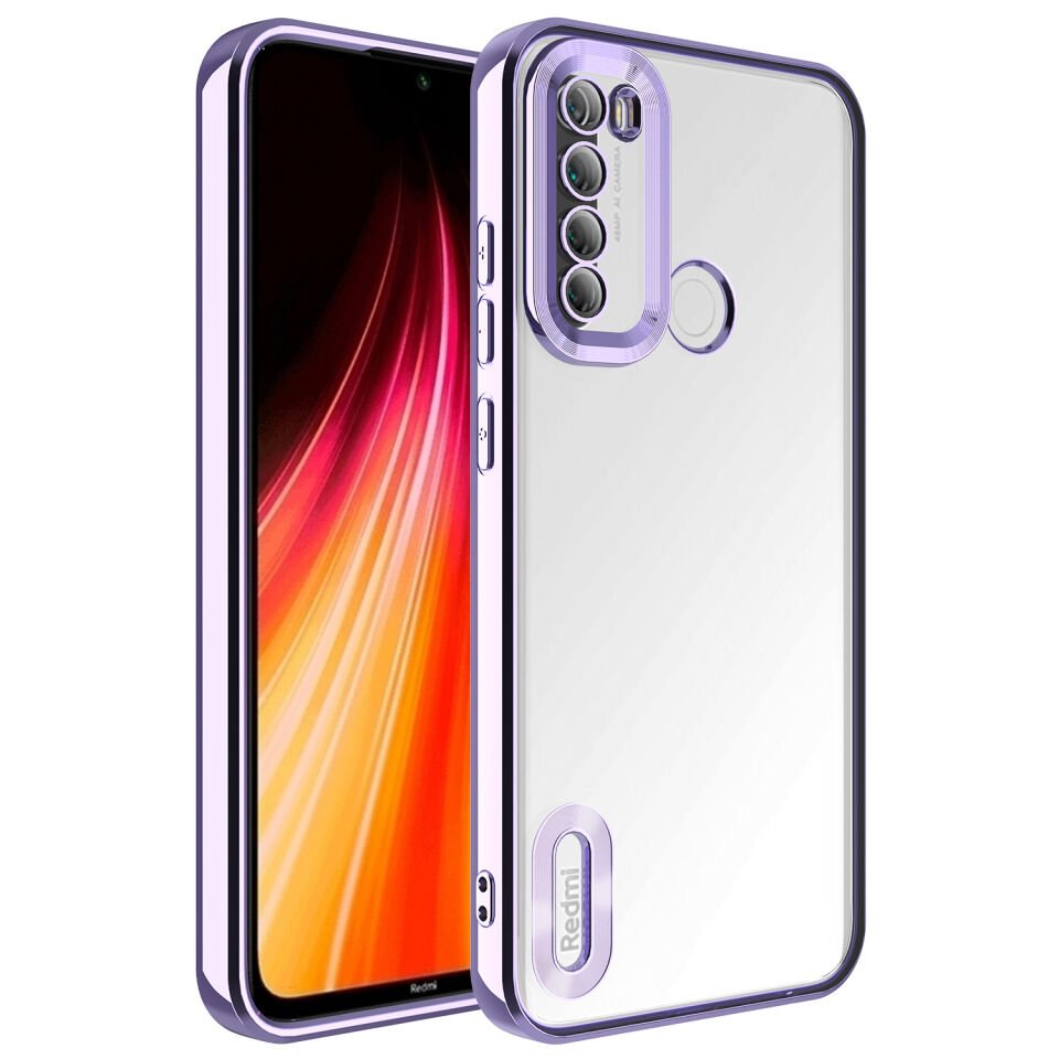 Xiaomi Redmi Note 8 Kılıf Kamera Lens Korumalı Logo Gösteren Parlak Kenarlı Kapak (OMEGA) Gümüş