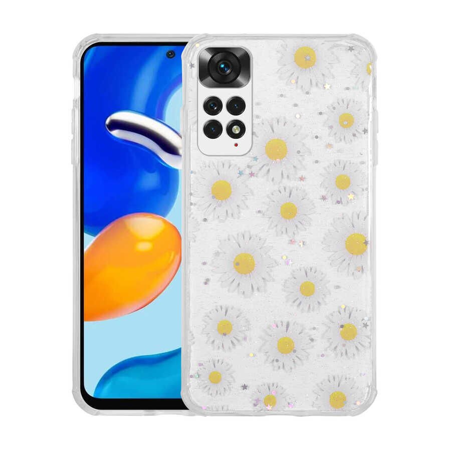 Xiaomi Redmi Note 11 Global Kılıf Simli Desenli Kamera Korumalı Darbe Emici Silikon Kapak (Popy) Kalp