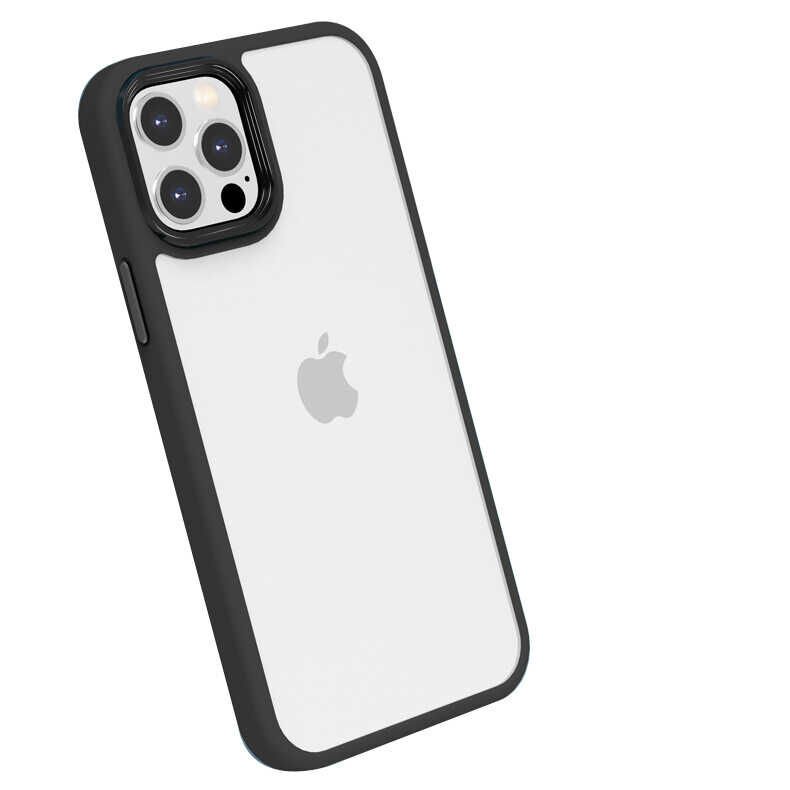 Apple  iPhone 12 Pro Max Kılıf Kamera Çıkıntılı Yumuşak Transparan Dokulu Silikon Kapak (CANN) Siyah