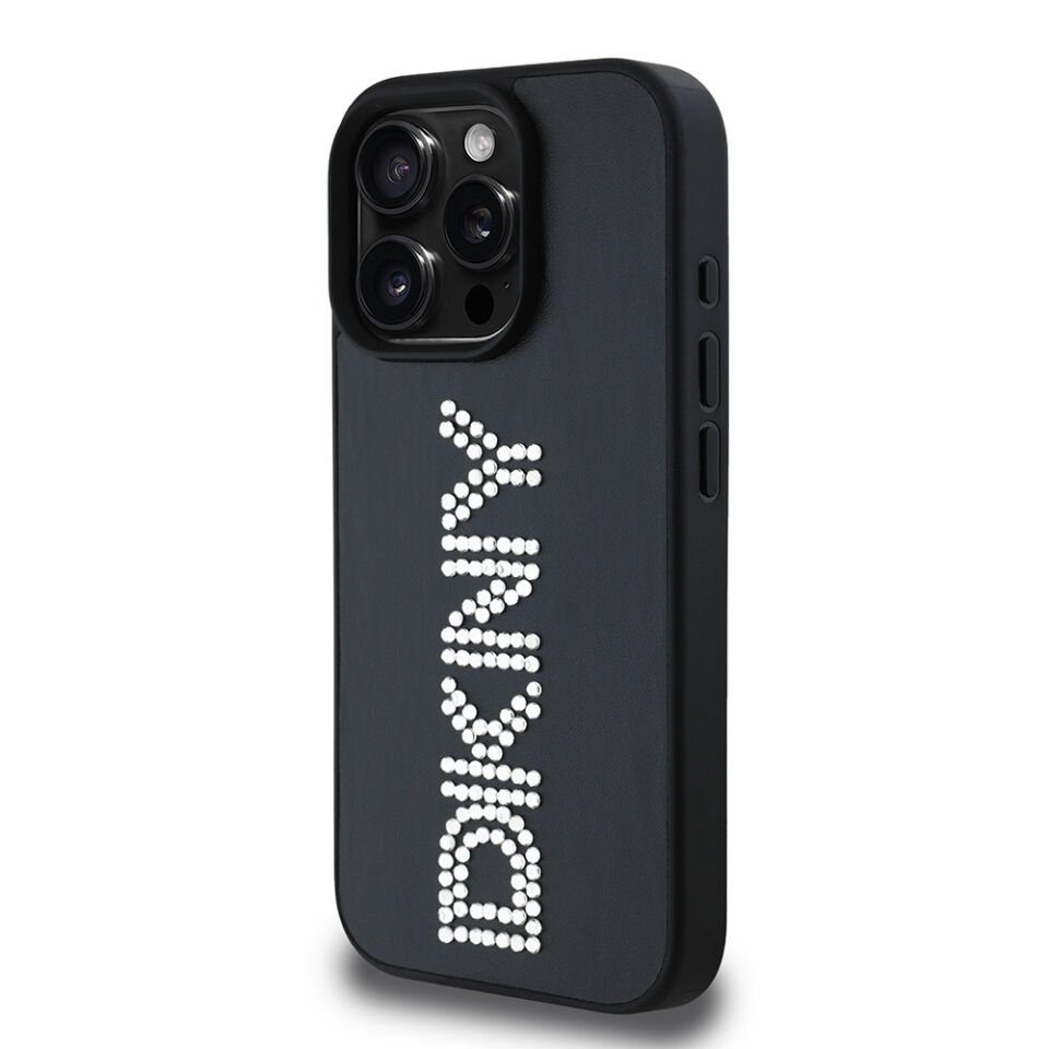 Apple iPhone 16 Pro Kılıf DKNY Orjinal Lisanslı Taşlı DKNY Yazılı Metalik Rhinestones PU Deri Kapak
