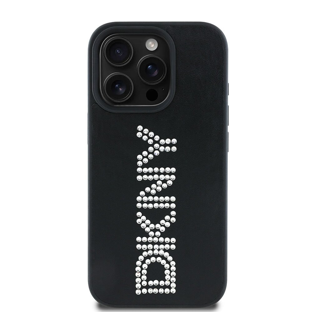 Apple iPhone 16 Pro Kılıf DKNY Orjinal Lisanslı Taşlı DKNY Yazılı Metalik Rhinestones PU Deri Kapak