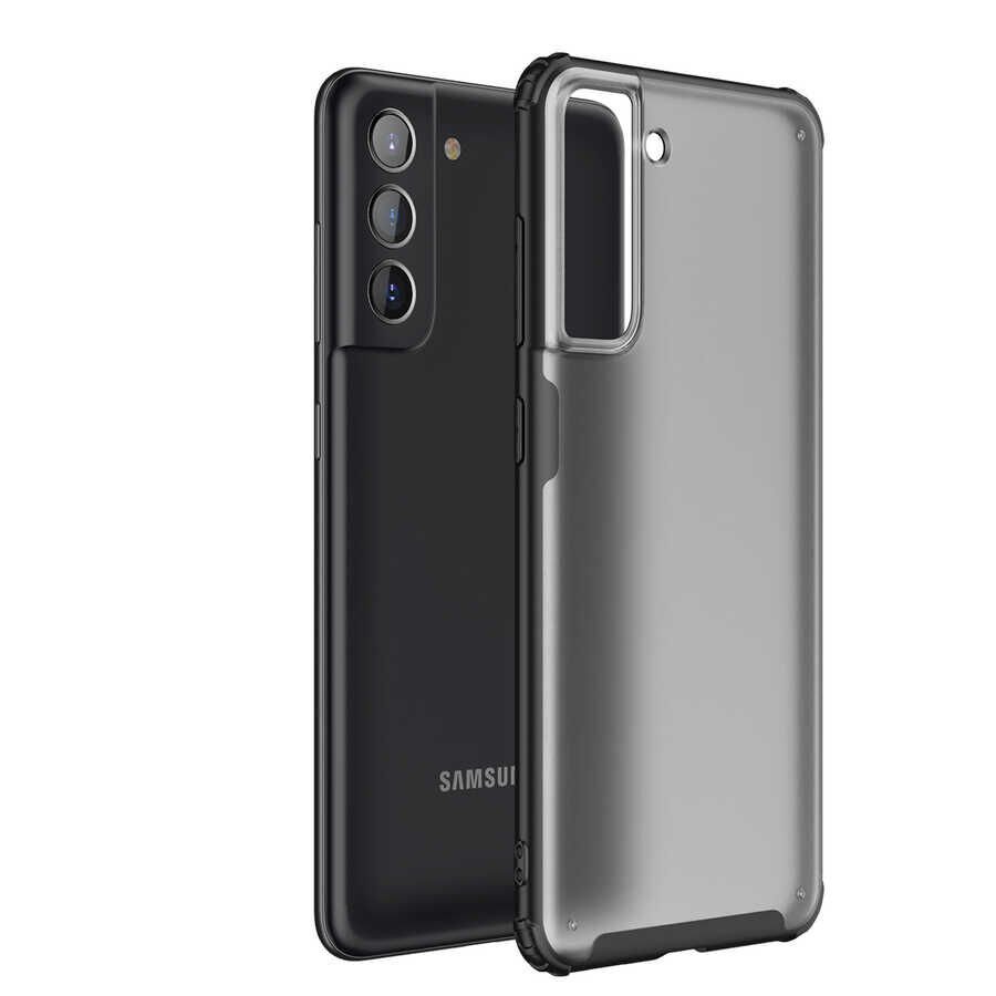 Samsung Galaxy S21 FE Kılıf Köşe Korumalı Arkası Mat Buzlu Sert Kapak (VOLKS) Siyah
