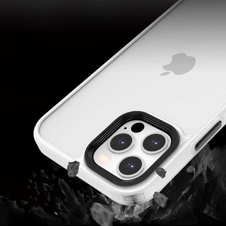 Apple  iPhone 12 Pro Max Kılıf Kamera Çıkıntılı Yumuşak Transparan Dokulu Silikon Kapak (CANN) Mavi