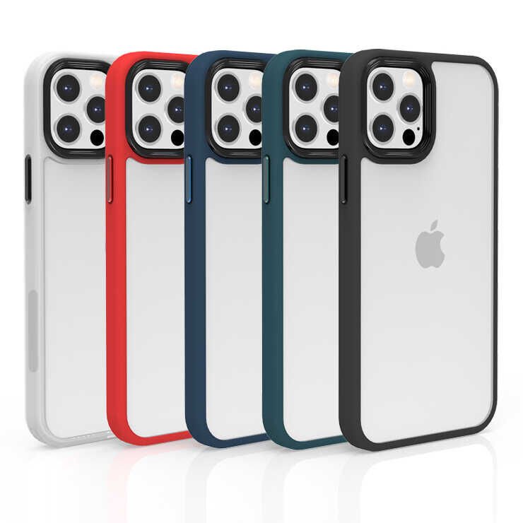 Apple  iPhone 12 Pro Max Kılıf Kamera Çıkıntılı Yumuşak Transparan Dokulu Silikon Kapak (CANN) Mavi