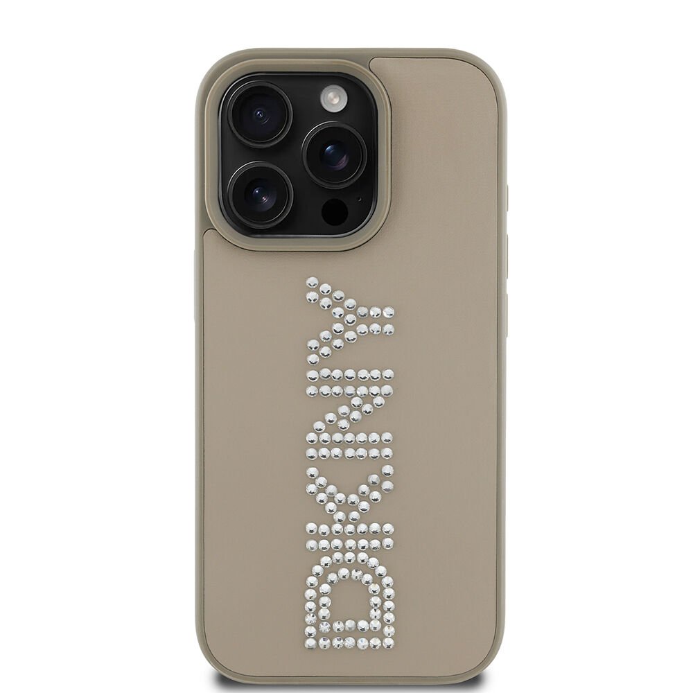 Apple iPhone 16 Pro Max Kılıf DKNY Orjinal Lisanslı Taşlı DKNY Yazılı Metalik Rhinestones PU Deri Kapak