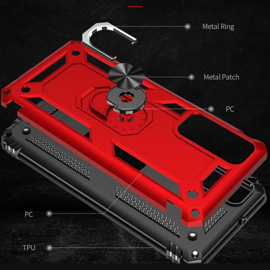 Huawei P Smart 2021 Kılıf Tank Zırh Yüzüklü Mıknatıslı Standlı Kapak (VEGA) Kırmızı