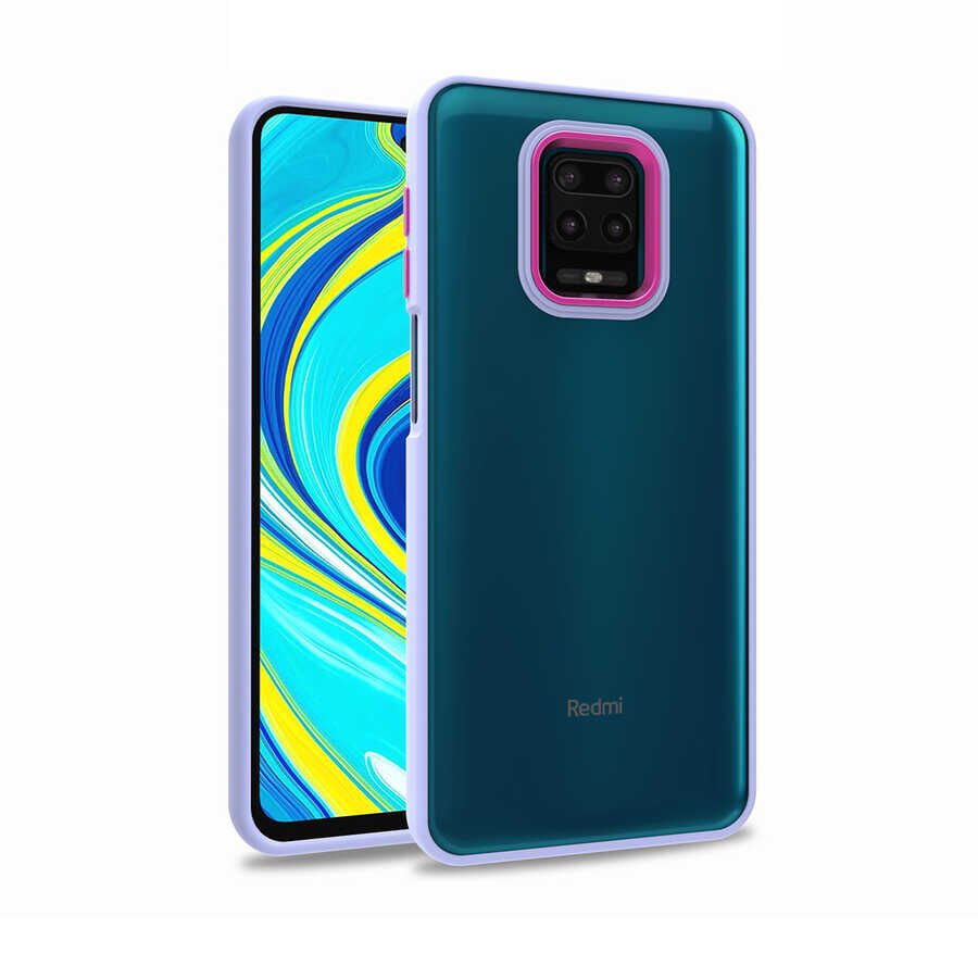 Xiaomi Redmi Note 9S Kılıf Kamera Çıkıntılı Arkası Şeffaf Hassas Tuşlu Kenarlı Kapak (Flora) Lila