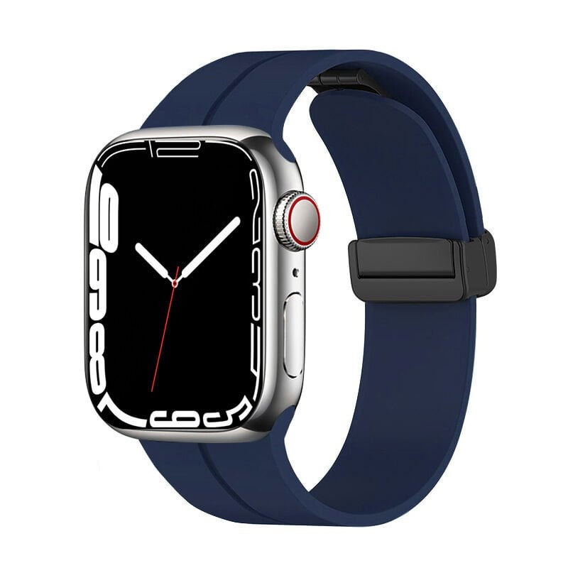 Apple Watch 2/3/4/5/6/7/8/9/se/nike 38mm 40mm 41mm Silikon Kordon Metal Toka Tasarım (KRD-84) Lacivert