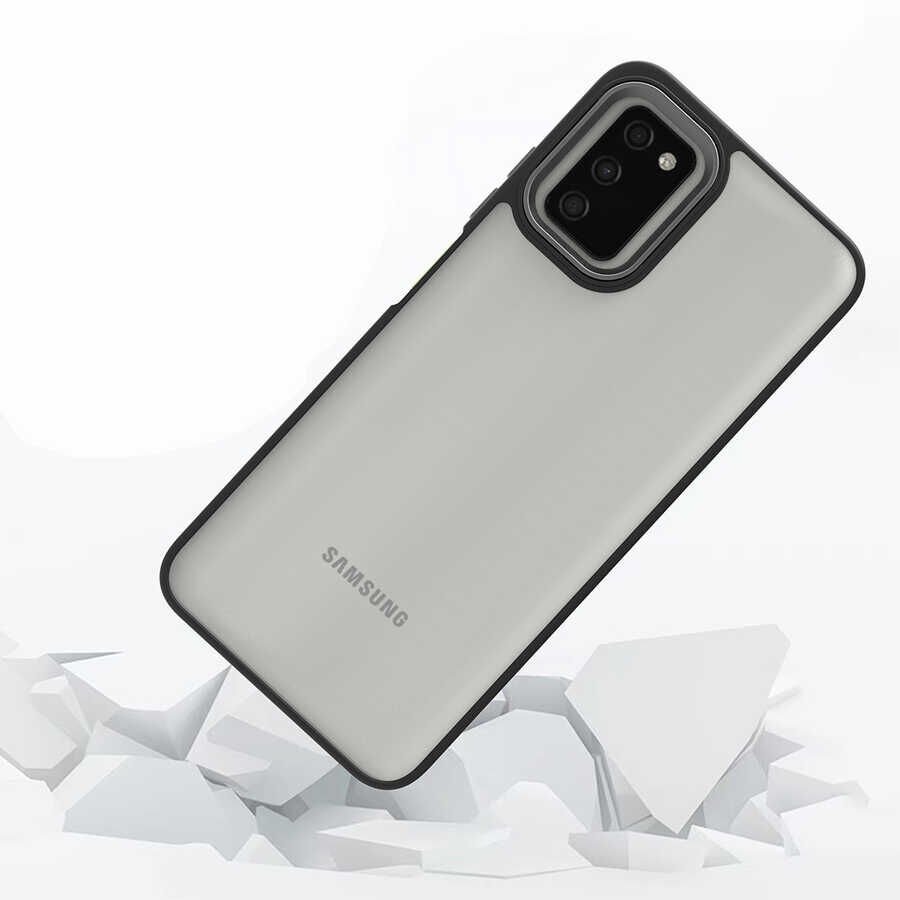 Samsung Galaxy A03S Kılıf Kamera Çıkıntılı Arkası Şeffaf Hassas Tuşlu Kenarlı Kapak (Flora) Siyah