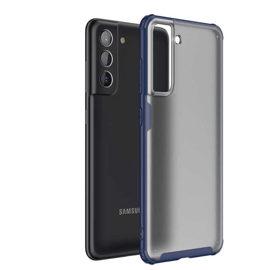 Samsung Galaxy S21 FE Kılıf Köşe Korumalı Arkası Mat Buzlu Sert Kapak (VOLKS) Lacivert