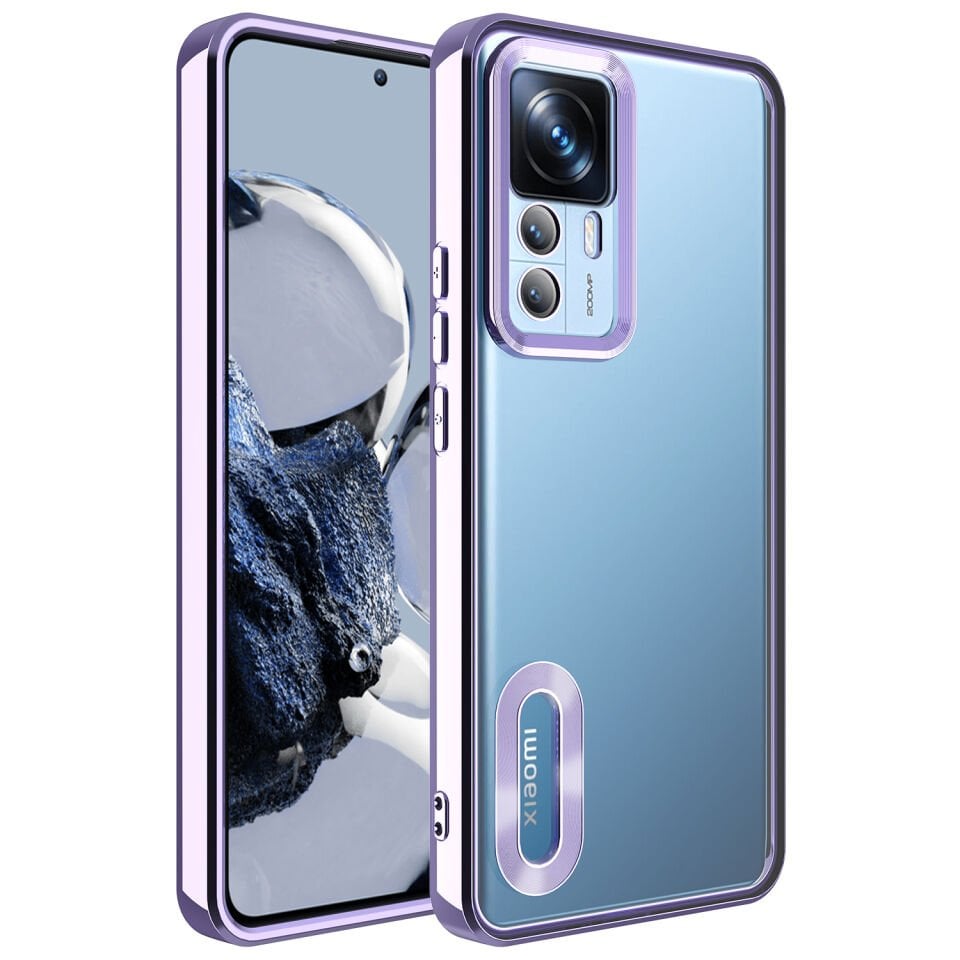 Xiaomi Mi 12T Pro Kılıf Kamera Lens Korumalı Logo Gösteren Parlak Kenarlı Kapak (OMEGA) Rose Gold