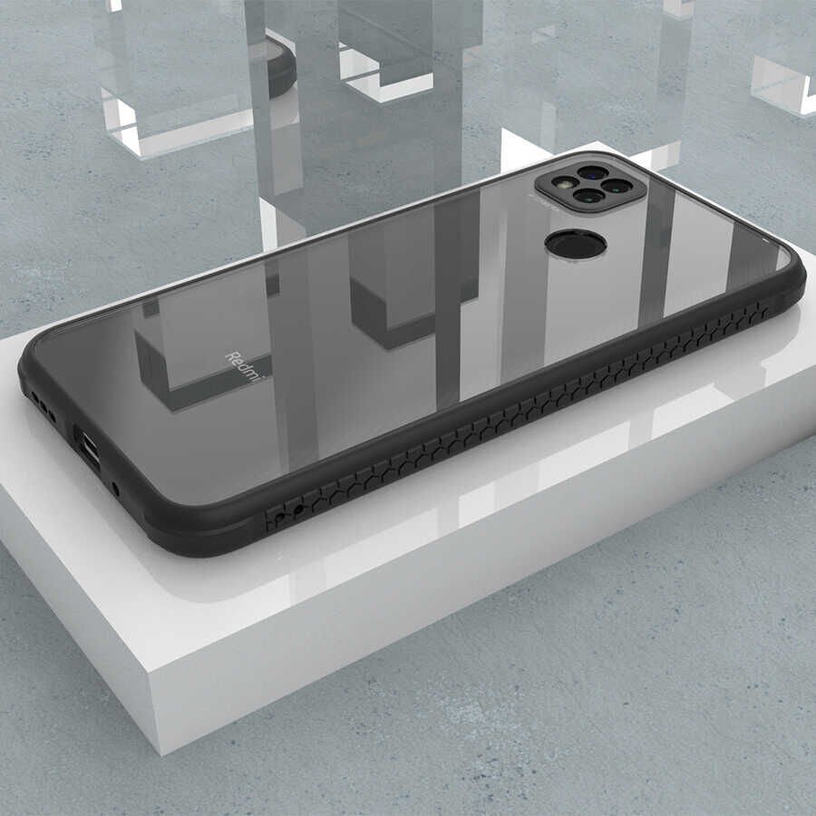 Xiaomi Redmi 9C Kılıf Köşe Ve Kamera Korumalı Arkası Şeffaf Renkli Tuşlu Kapak (KAFF) Koyu Yeşil
