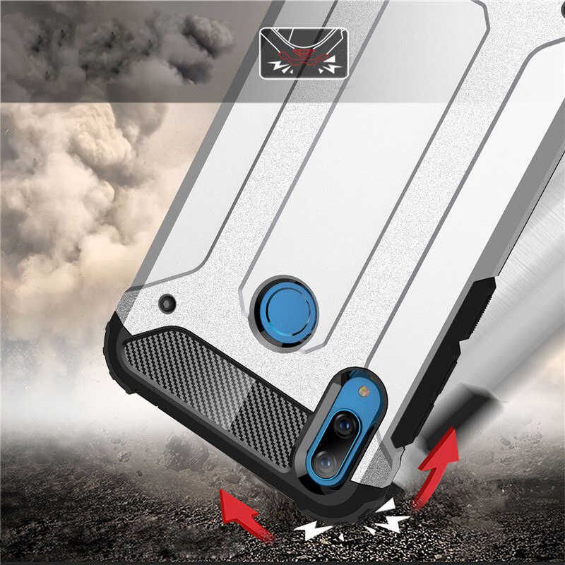 Huawei Y7 Prime 2019 Kılıf Armor Köşe Korumalı Çift Katman Tank Zırh Kapak (CRASH) Gri