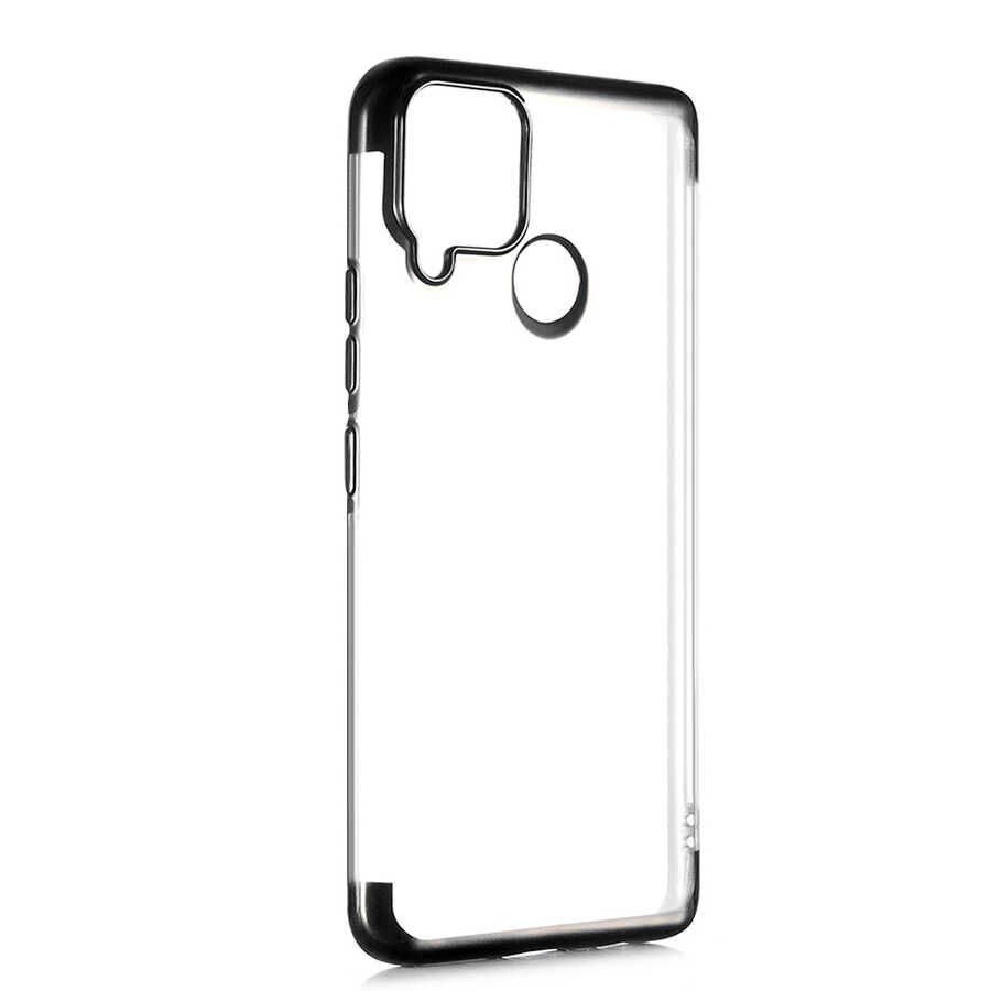 Realme C15 Kılıf Dört Köşe Renkli Lazer Şeffaf Silikon Kapak (GLİTTER) Siyah