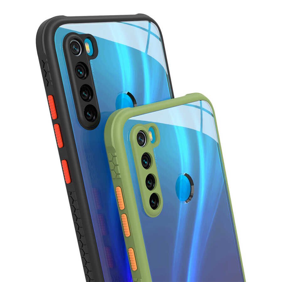 Xiaomi Redmi Note 8 Kılıf Köşe Ve Kamera Korumalı Arkası Şeffaf Renkli Tuşlu Kapak (KAFF) Siyah