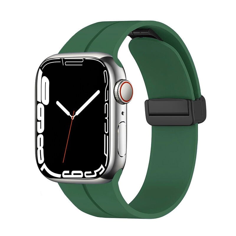 Apple Watch 2/3/4/5/6/7/8/9/se/nike 38mm 40mm 41mm Silikon Kordon Metal Toka Tasarım (KRD-84) Koyu Yeşil