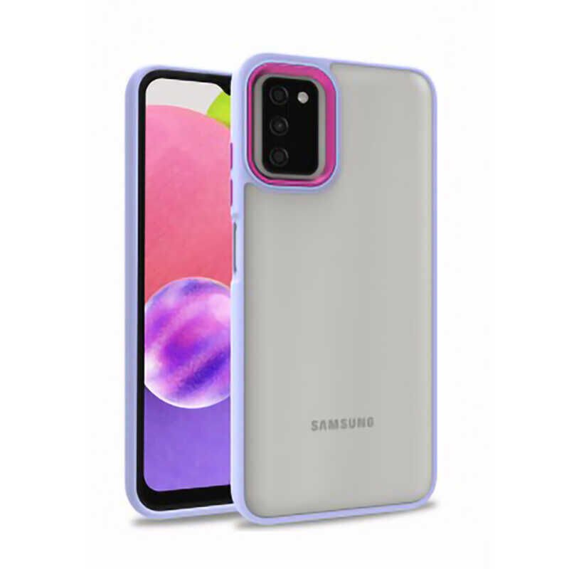 Samsung Galaxy A03S Kılıf Kamera Çıkıntılı Arkası Şeffaf Hassas Tuşlu Kenarlı Kapak (Flora) Lila