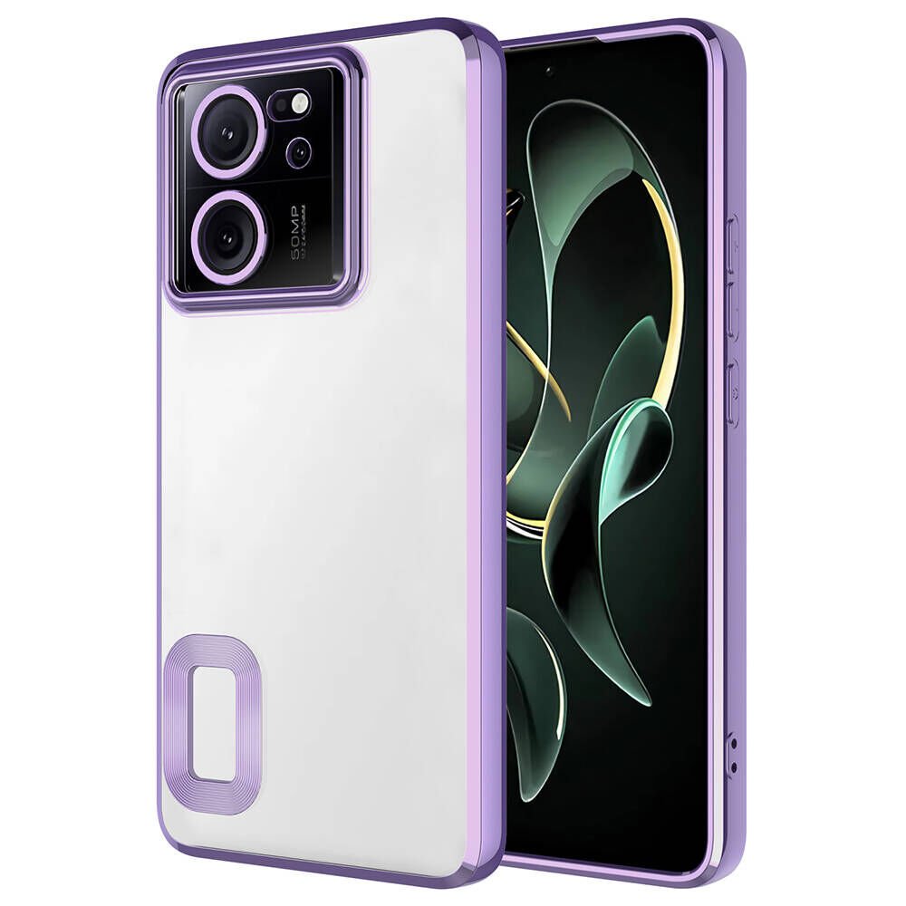 Xiaomi Redmi 13T Pro Kılıf Kamera Lens Korumalı Logo Gösteren Parlak Kenarlı Kapak (OMEGA) Lila