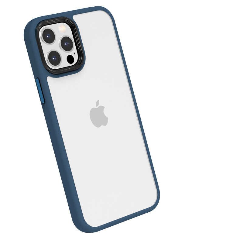 Apple  iPhone 12 Pro Kılıf Kamera Çıkıntılı Yumuşak Transparan Dokulu Silikon Kapak (CANN) Mavi