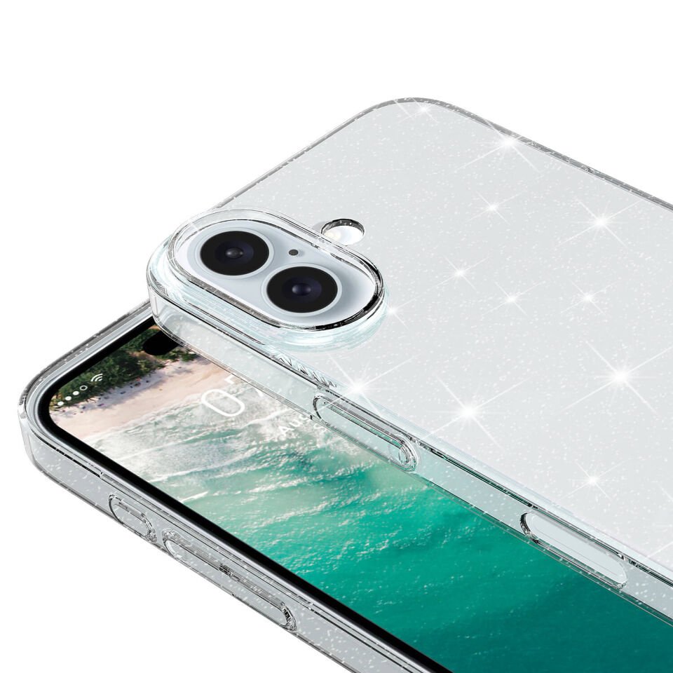 Apple iPhone 16 Kılıf Parlayan Simli Şeffaf HEPTEKİLETİŞİM Redos Kapak