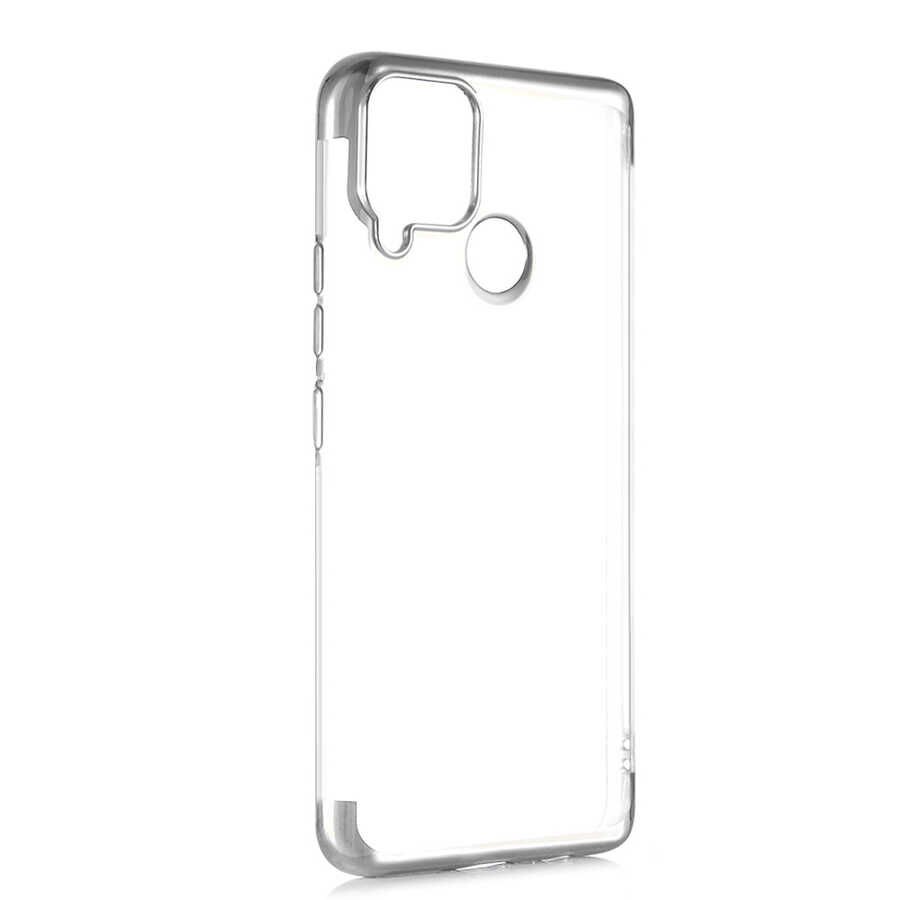 Realme C15 Kılıf Dört Köşe Renkli Lazer Şeffaf Silikon Kapak (GLİTTER) Gri