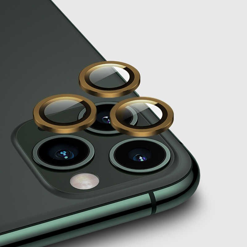 Apple iPhone 11 Pro Max Kamera Lens Koruyucu Kolay Takma Aparatlı (CL-01) Gold