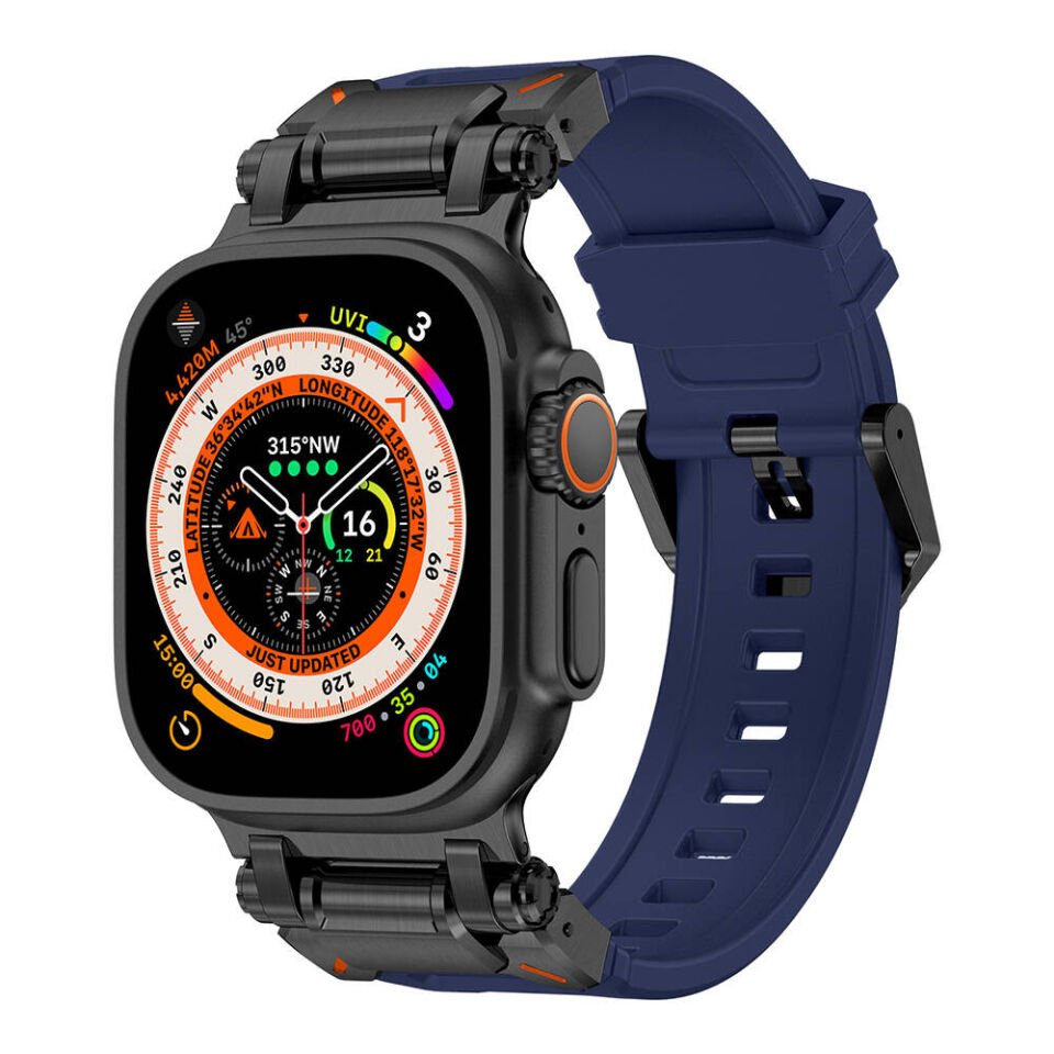 Apple Watch 2/3/4/5/6/7/8/9/se/ultra/nike 42mm 44mm 45mm 49mm Titanyum Kordon (KRD-101) Siyah-Mavi