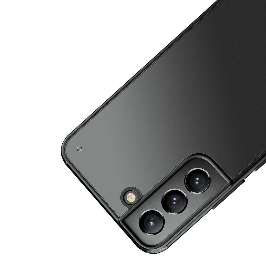 Samsung Galaxy S22 Plus Kılıf Köşe Korumalı Arkası Mat Buzlu Sert Kapak (VOLKS) Siyah