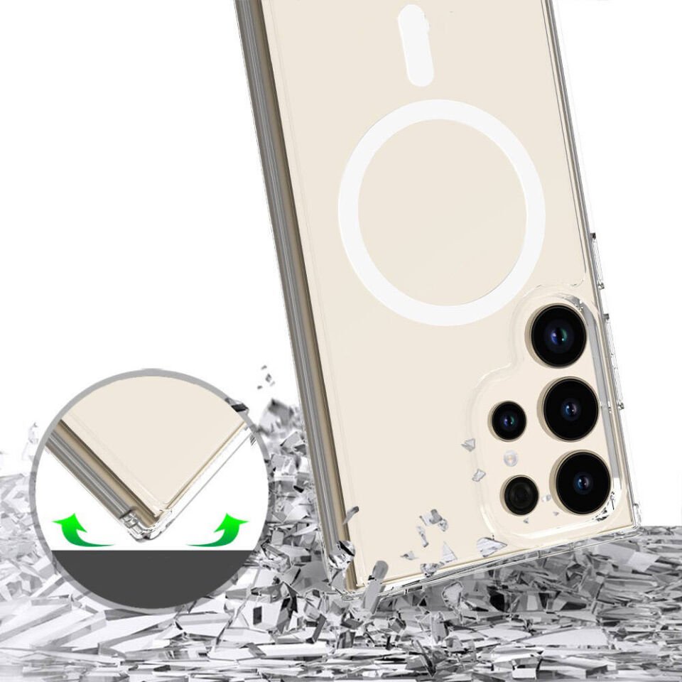 Samsung Galaxy S24 Ultra Kılıf Magsafe Şarj Özellikli Şeffaf Sert PC HEPTEKİLETİŞİM Embos Kapak