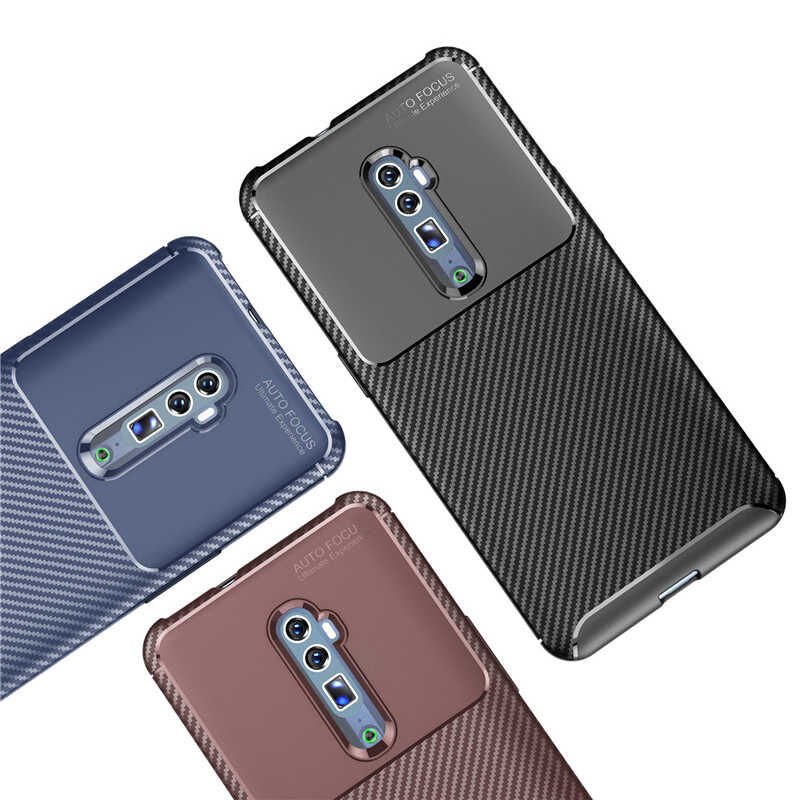 Oppo Reno 10X Zoom Kılıf Kamera Çıkıntılı Karbon Fiber Dokulu Renk Atmaz Kapak (NEGRO) Kahverengi