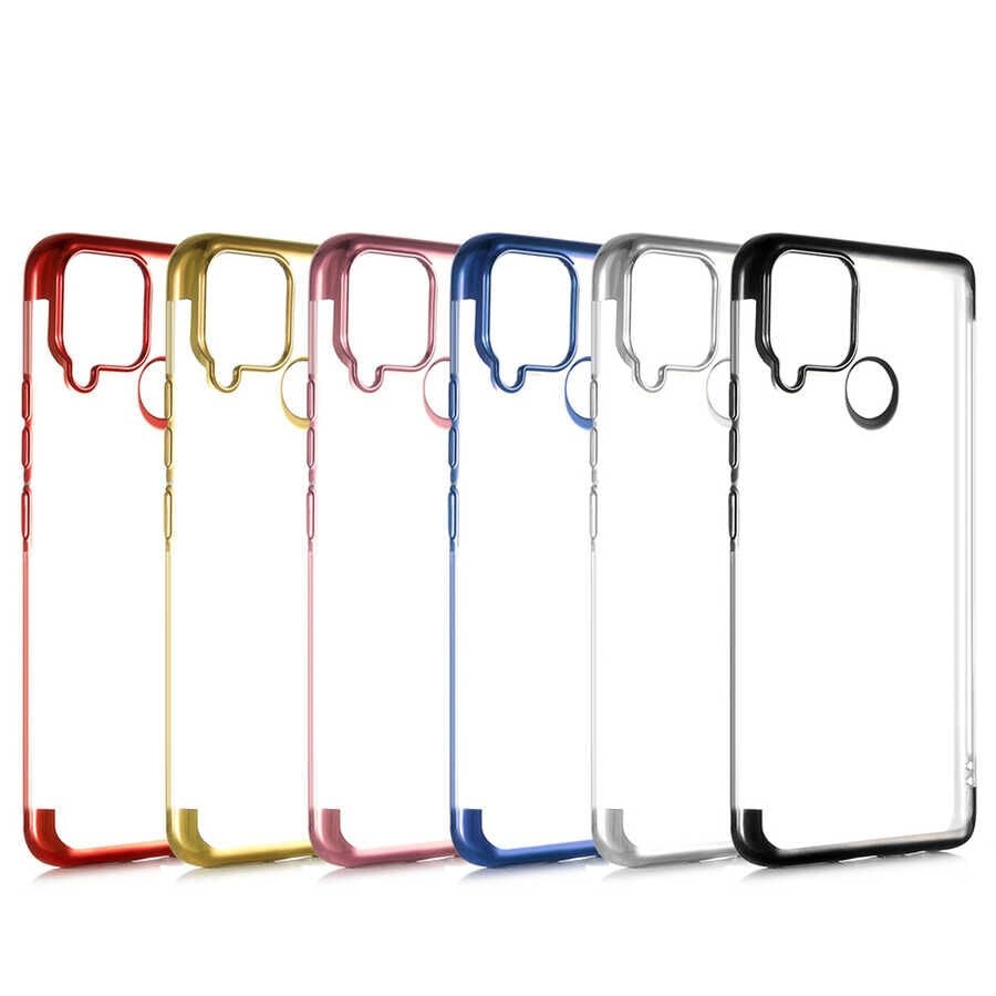 Realme C15 Kılıf Dört Köşe Renkli Lazer Şeffaf Silikon Kapak (GLİTTER) Mavi