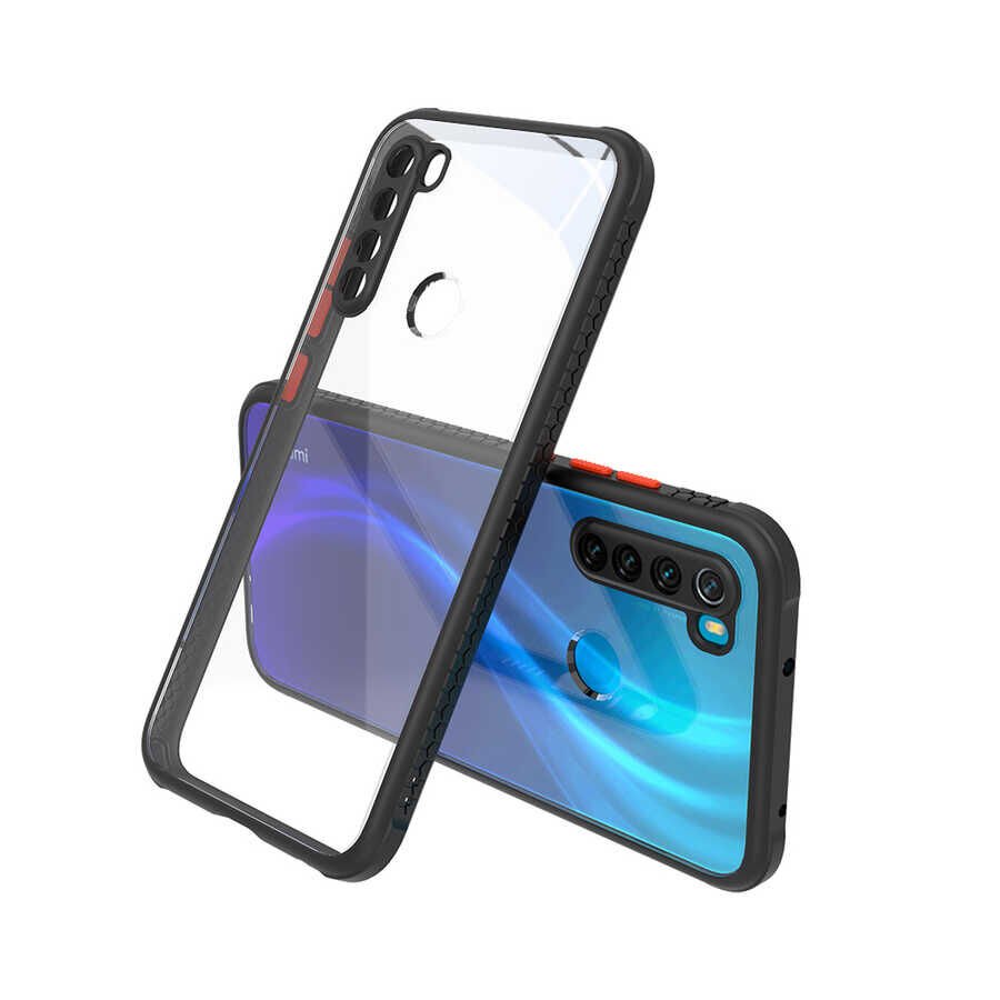 Xiaomi Redmi Note 8 Kılıf Köşe Ve Kamera Korumalı Arkası Şeffaf Renkli Tuşlu Kapak (KAFF) Mor