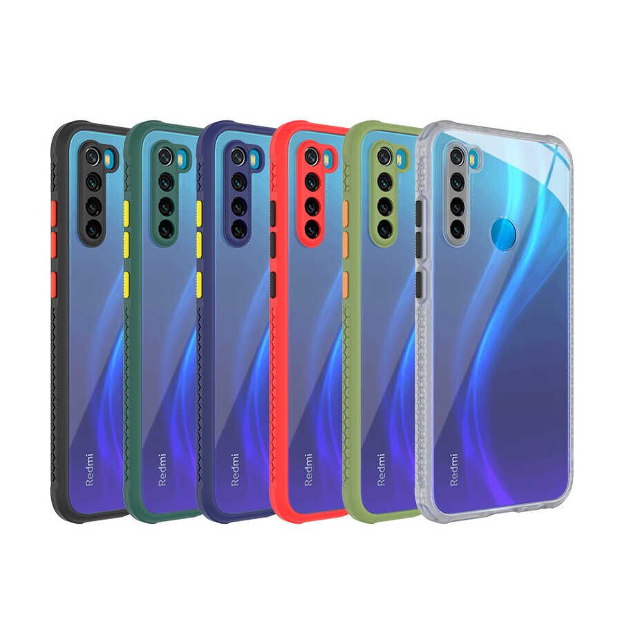 Xiaomi Redmi Note 8 Kılıf Köşe Ve Kamera Korumalı Arkası Şeffaf Renkli Tuşlu Kapak (KAFF) Mor