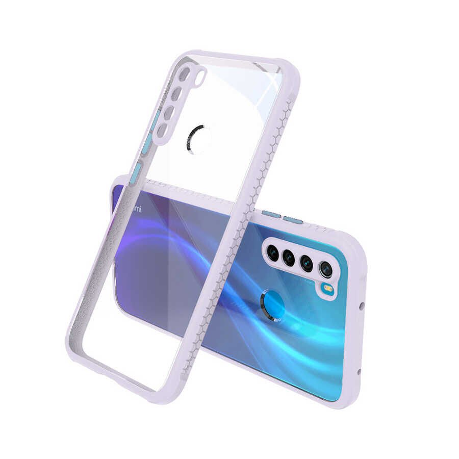 Xiaomi Redmi Note 8 Kılıf Köşe Ve Kamera Korumalı Arkası Şeffaf Renkli Tuşlu Kapak (KAFF) Mor